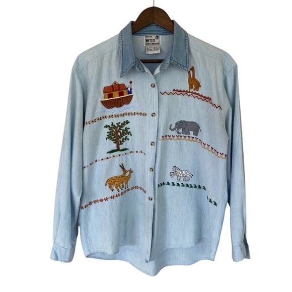 Vintage That's the Way to Go Noah's Ark Blue Button up Shirt - XL - Picture 6 of 6